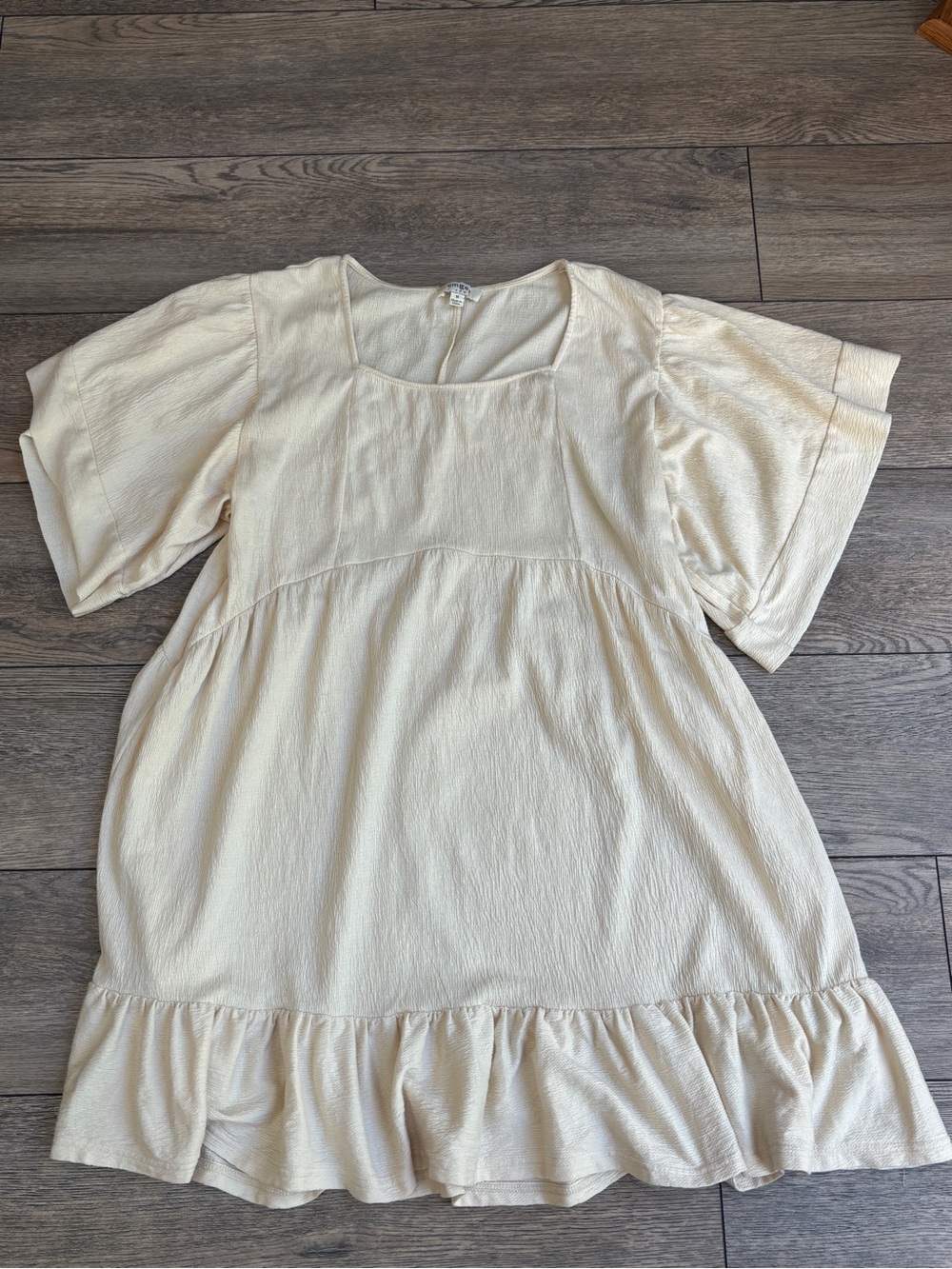 Umgee Boho Chic Ruffle Flowy Dress Cream Ivory Gauzy Sz Medium